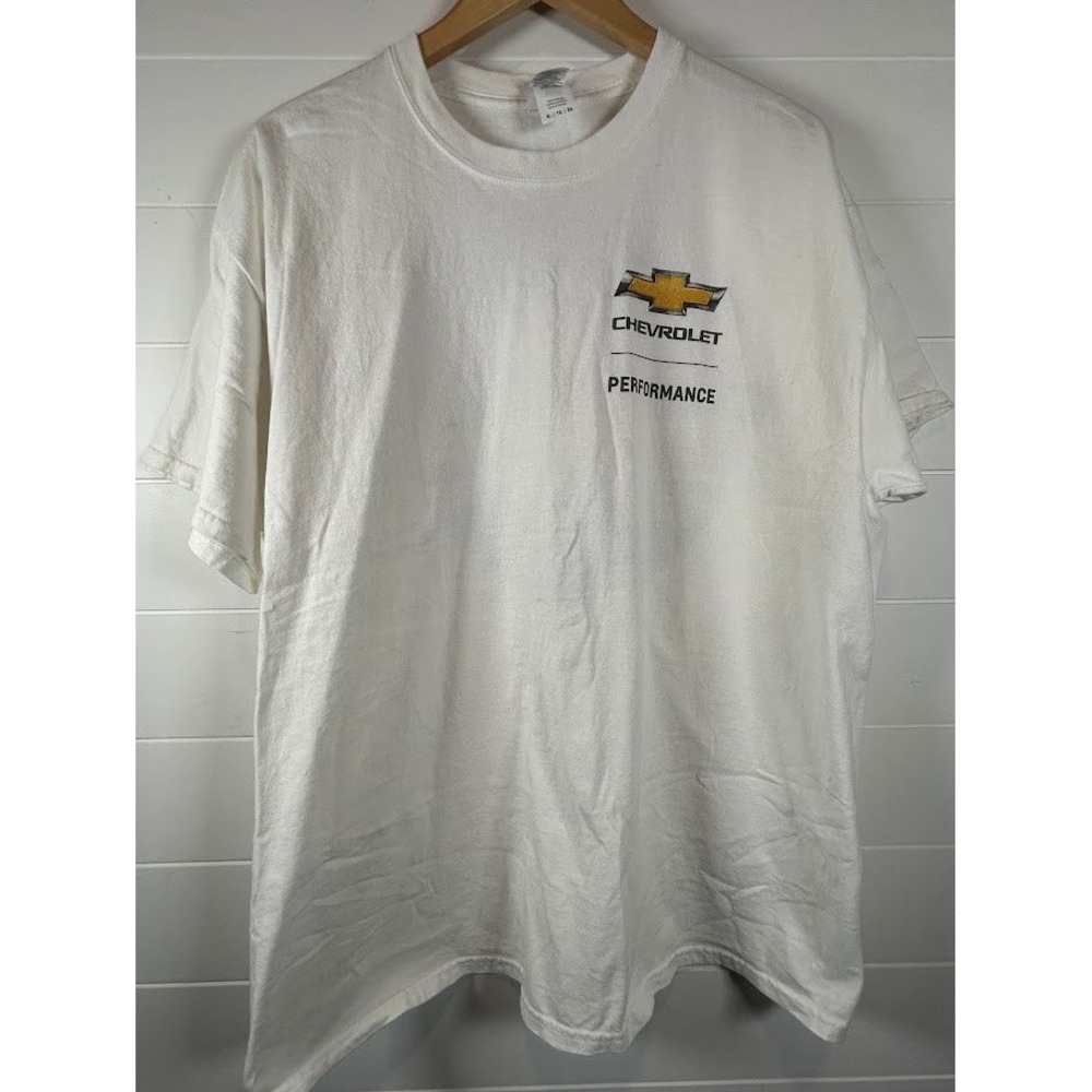 Chevrolet Performance Racing T-Shirt Mens XL White American Flag Graphic Gildan